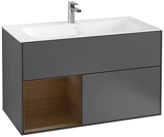 Villeroy & Boch Waschtischunterschrank „Finion“ für Schrankwaschtisch 996 × 591 × 498 mm Anthracite Matt Lacquer, für Becken mittig Villeroy & Boch Waschtischunterschrank „Finion“ für Schrankwaschtisch 996 × 591 × 498 mm Anthracite Matt Lacquer, für Becken mittig