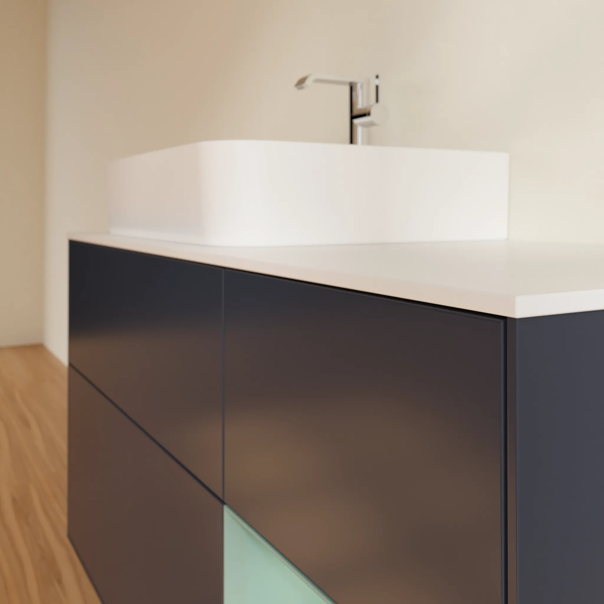 Villeroy & Boch Waschtischunterschrank „Finion“ für Schrankwaschtisch 1200 × 603 × 501 mm Midnight Blue Matt Lacquer, für Becken links Villeroy & Boch Waschtischunterschrank „Finion“ für Schrankwaschtisch 1200 × 603 × 501 mm Midnight Blue Matt Lacquer, für Becken links