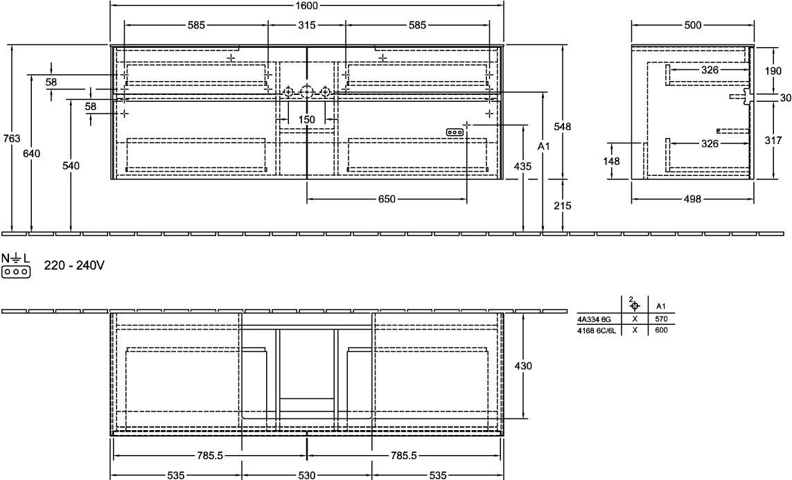 Villeroy & Boch Waschtischunterschrank „Collaro“ 1600 × 548 × 500 mm Glossy White, mit Beleuchtung, für Becken mittig Villeroy & Boch Waschtischunterschrank „Collaro“ 1600 × 548 × 500 mm Glossy White, mit Beleuchtung, für Becken mittig