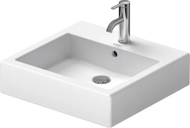 Wandwaschtisch „Vero“, mit Überlauf, Hahnlochposition mittig Größe: 50 × 47 cm / Hahnlochbohrung: mit 1×1 Hahnlochbohrung / Hahnlochposition: mittig / Oberflächenveredelung: ohne Oberflächenveredelung / Überlauf: mit Überlauf