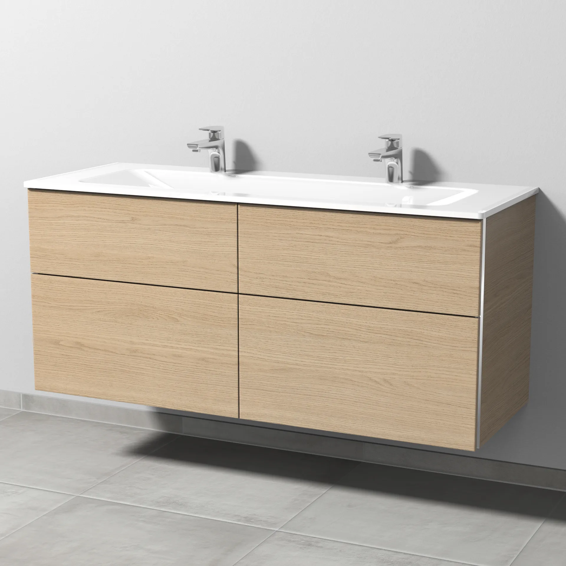 Sanipa Glas-Waschtisch-Set mit Waschtischunterschrank „3way“ 130 × 48,7 × 58,2 cm in Eiche Nordic
