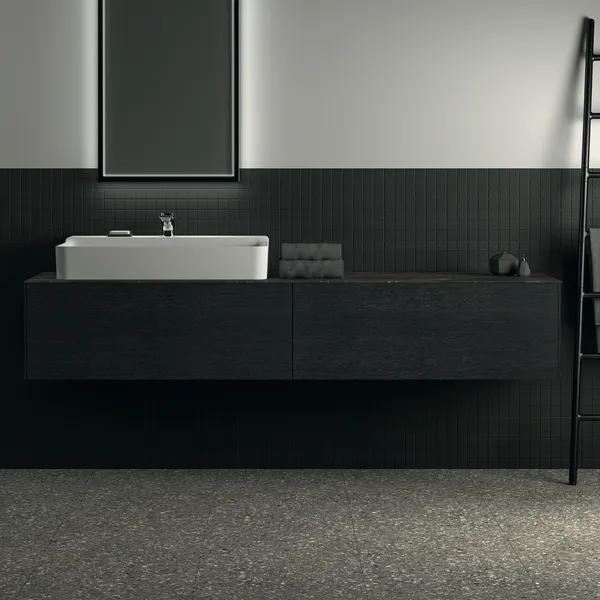 Waschtischplatte Conca, aus Keramik, 1987x505x6mm, Marmor Noir Desir