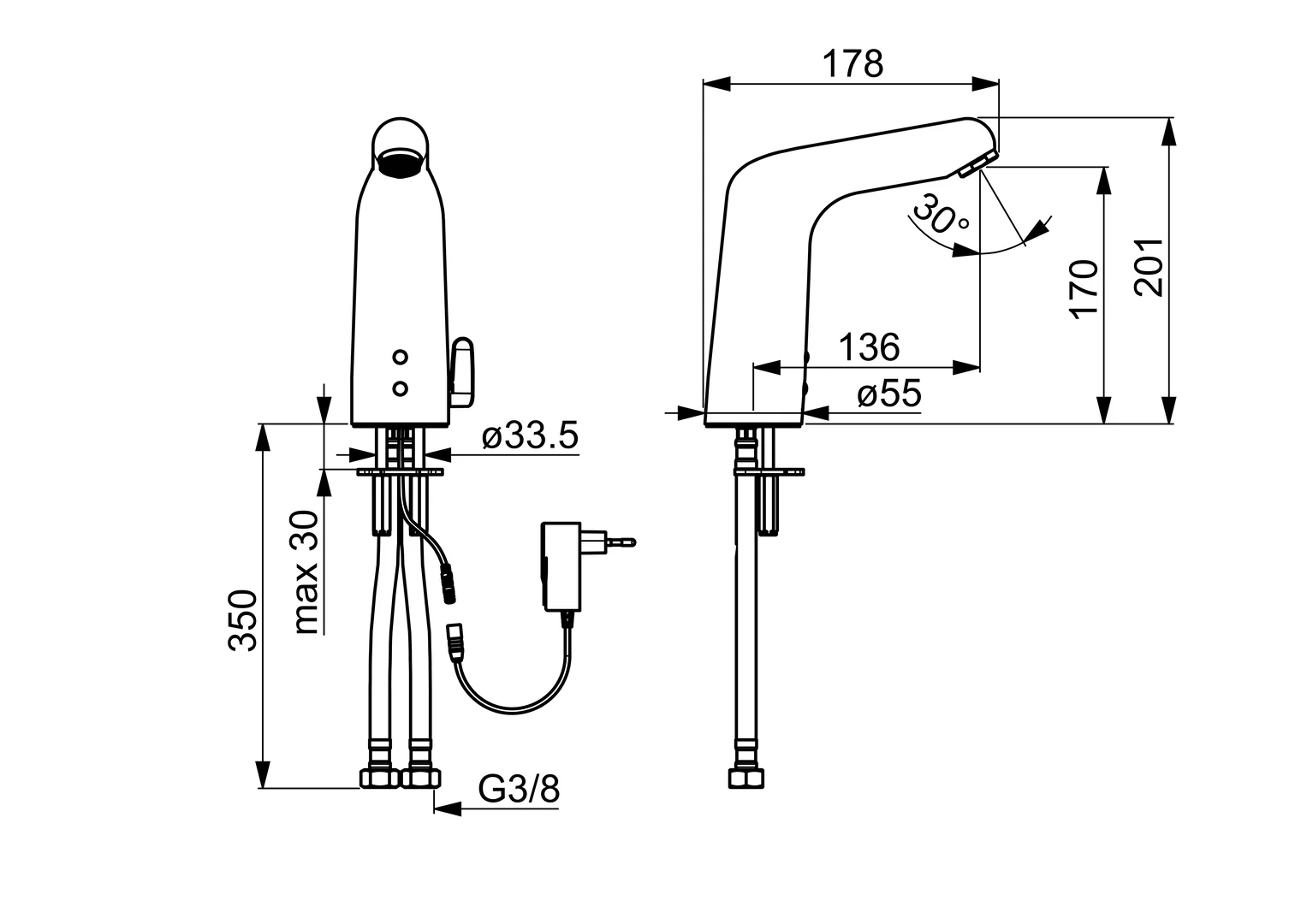 Hansa Waschtischarmatur, elektronisch „Medipro XL“ Ausladung 136 mm in Chrom Hansa Waschtischarmatur, elektronisch „Medipro XL“ Ausladung 136 mm in Chrom