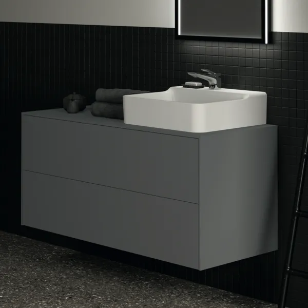 Ideal Standard Waschtischunterschrank Conca, Anthrazit matt, 1.202 x 505 x 550 mm, 2 Auszüge mit Push-Open und Softclose-Einzug, wahlweise Ausschnitt links oder rechts Ideal Standard Waschtischunterschrank Conca, Anthrazit matt, 1.202 x 505 x 550 mm, 2 Auszüge mit Push-Open und Softclose-Einzug, wahlweise Ausschnitt links oder rechts