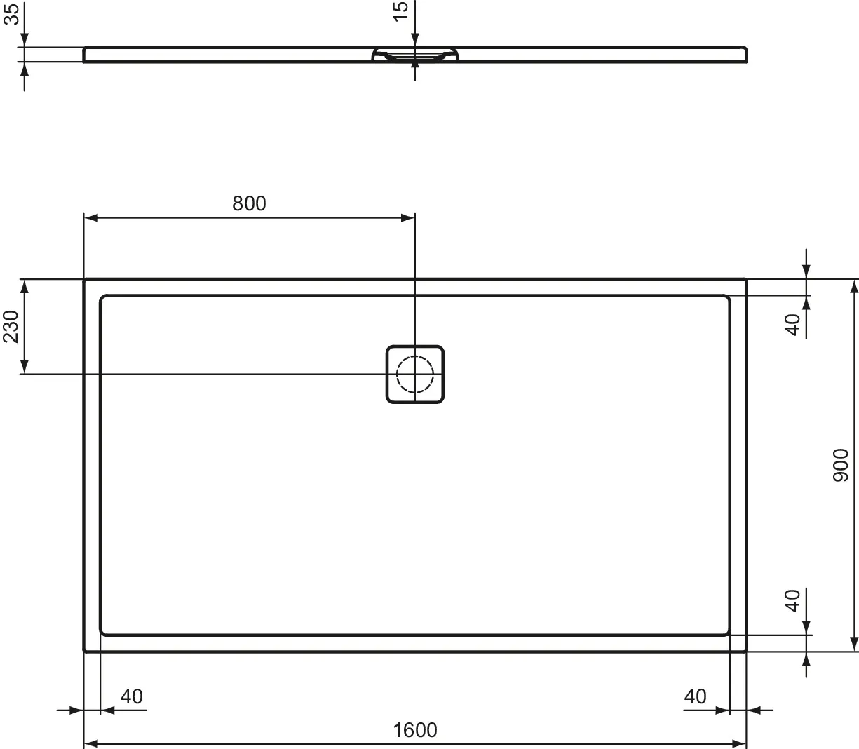 Ideal Standard Duschwanne „UltraFlatEvo“ 90 × 160 cm in Seidenweiß