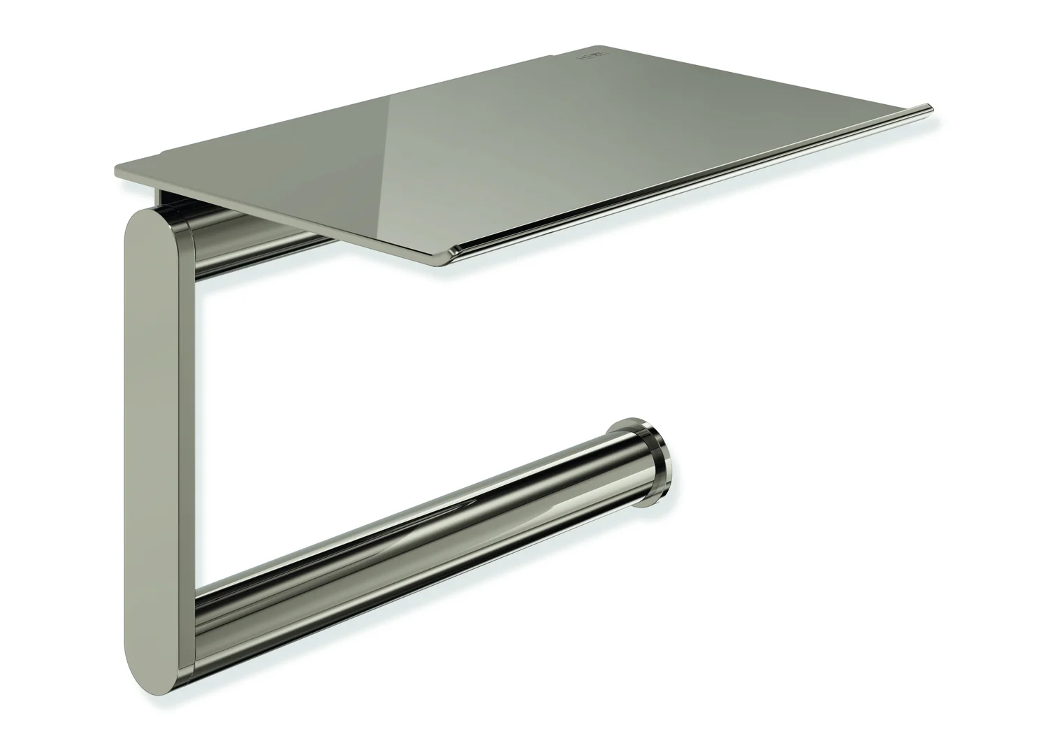 HEWI WC-Papierhalter mit Ablage, System 900, PVD nickelglänzend, 135 mm breit, 96 mm hoch