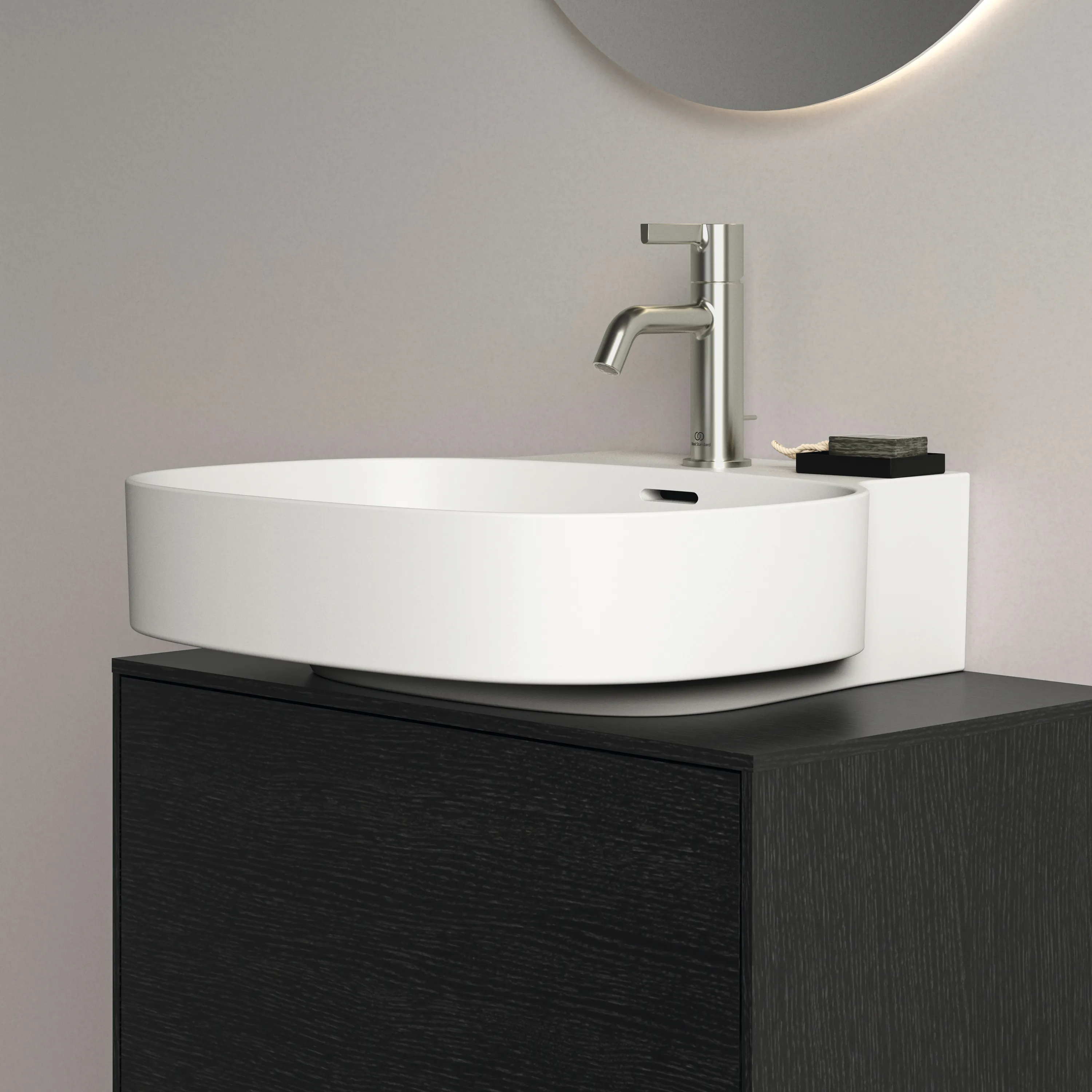 Waschbecken „Linda-X“ 50 × 48 × 13,5 cm, Hahnlochposition mittig in Seidenweiß
