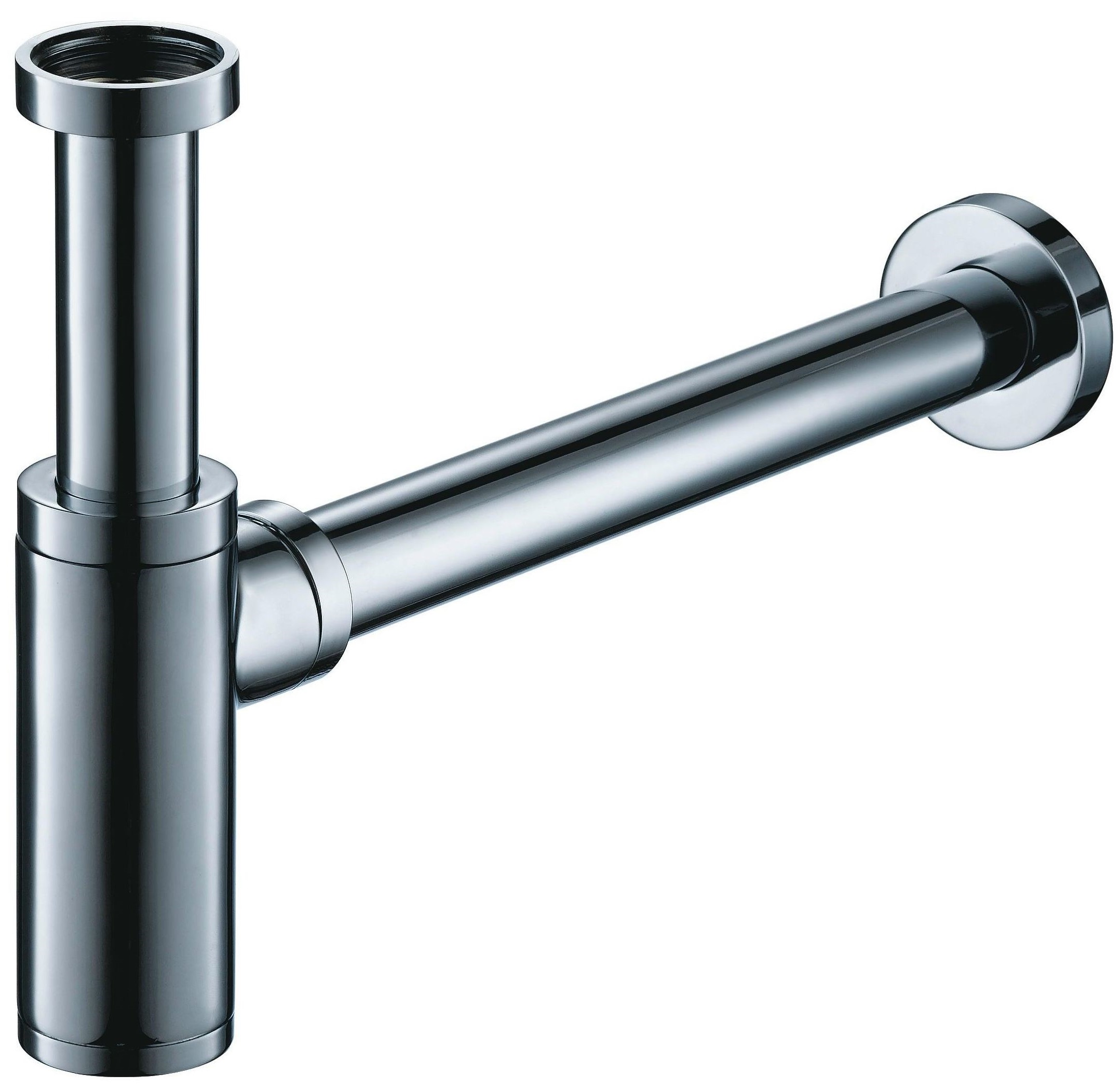 Flaschengeruchverschluss AqvaZone - rund - 1"1/4 × 32mm - Tauchrohr 120 mm - Wandrohr 300 mm - Rosette 65 mm Durchmesser - Reinigungsöffnung - Messing-verchromt Flaschengeruchverschluss AqvaZone - rund - 1"1/4 × 32mm - Tauchrohr 120 mm - Wandrohr 300 mm - Rosette 65 mm Durchmesser - Reinigungsöffnung - Messing-verchromt