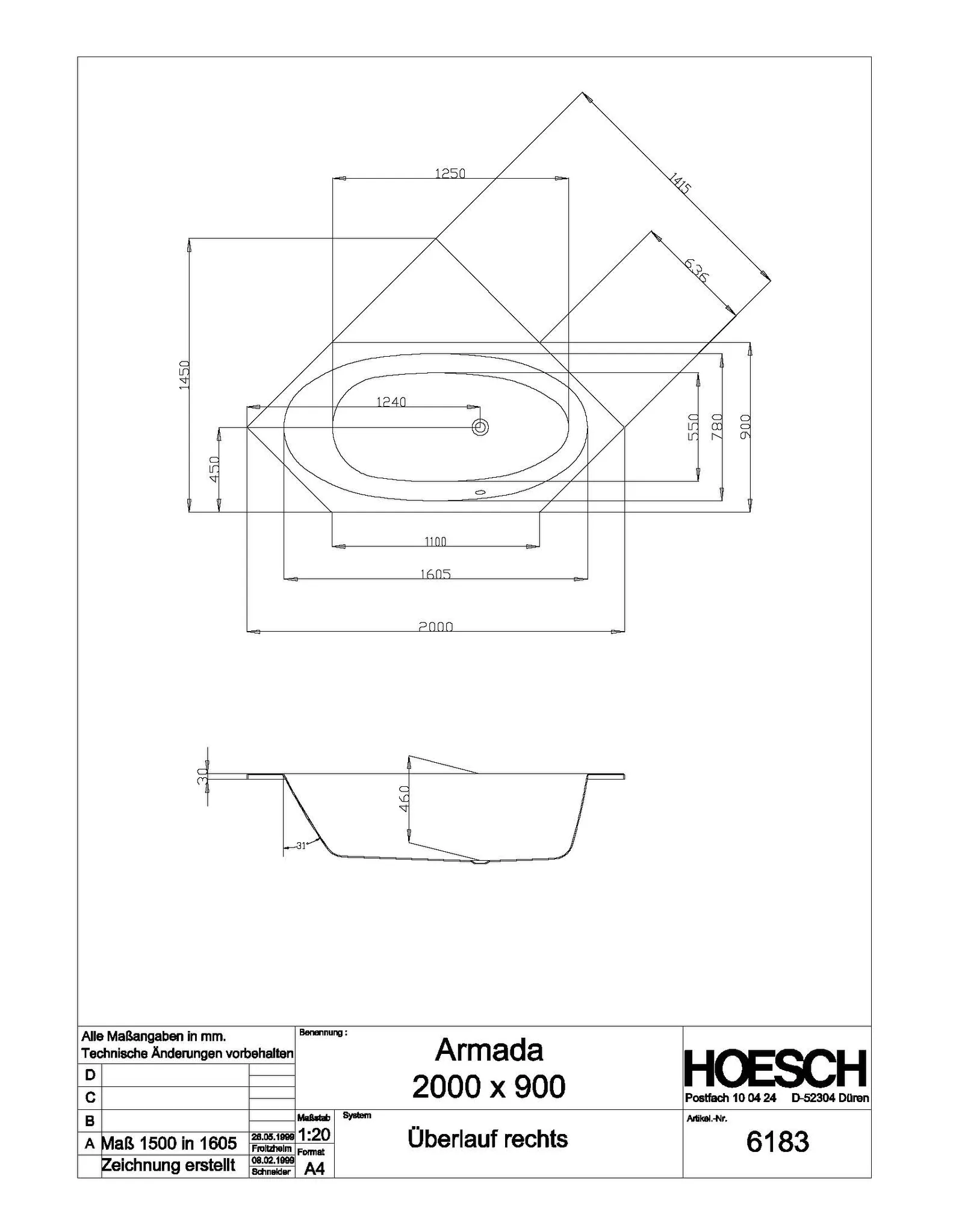 Hoesch Armada Badewanne 6-Eck 2000x900 Überlauf rechts, Weiß Hoesch Armada Badewanne 6-Eck 2000x900 Überlauf rechts, Weiß