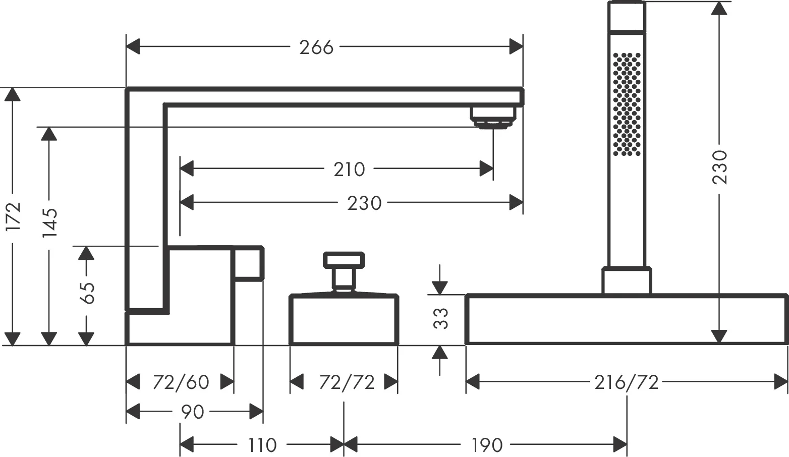 Hansgrohe AXOR Edge 3-Loch Wannenrandmischer, Diamantschliff Chrom, Ausladung 210 mm, Keramikmischsystem, für Durchlauferhitzer geeignet