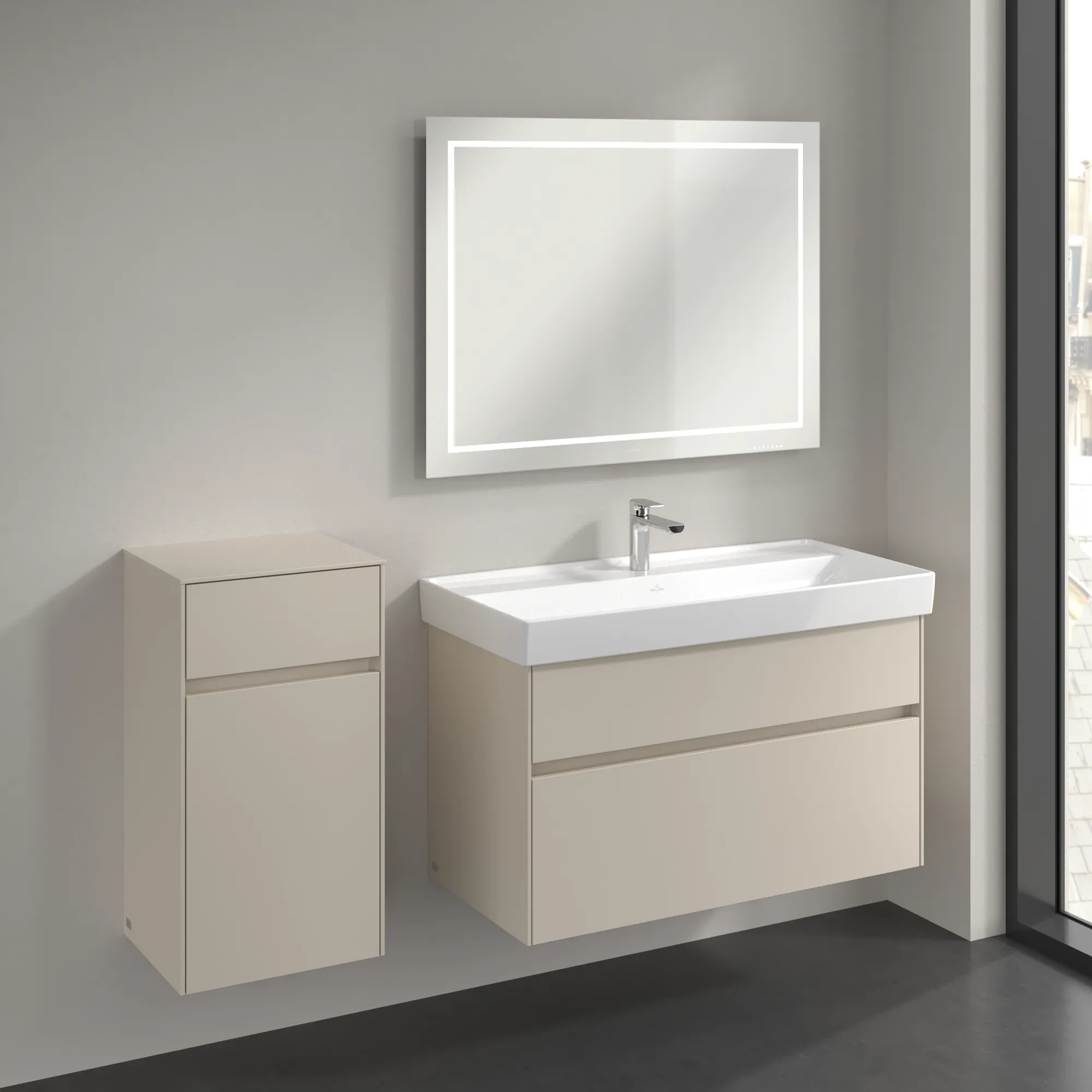 Villeroy & Boch Seitenschrank Collaro C03200, Cashmere Grey, 404x748x349 mm, 1 Tür, 1 Schublade mit SoftClosing, Wandmontage
