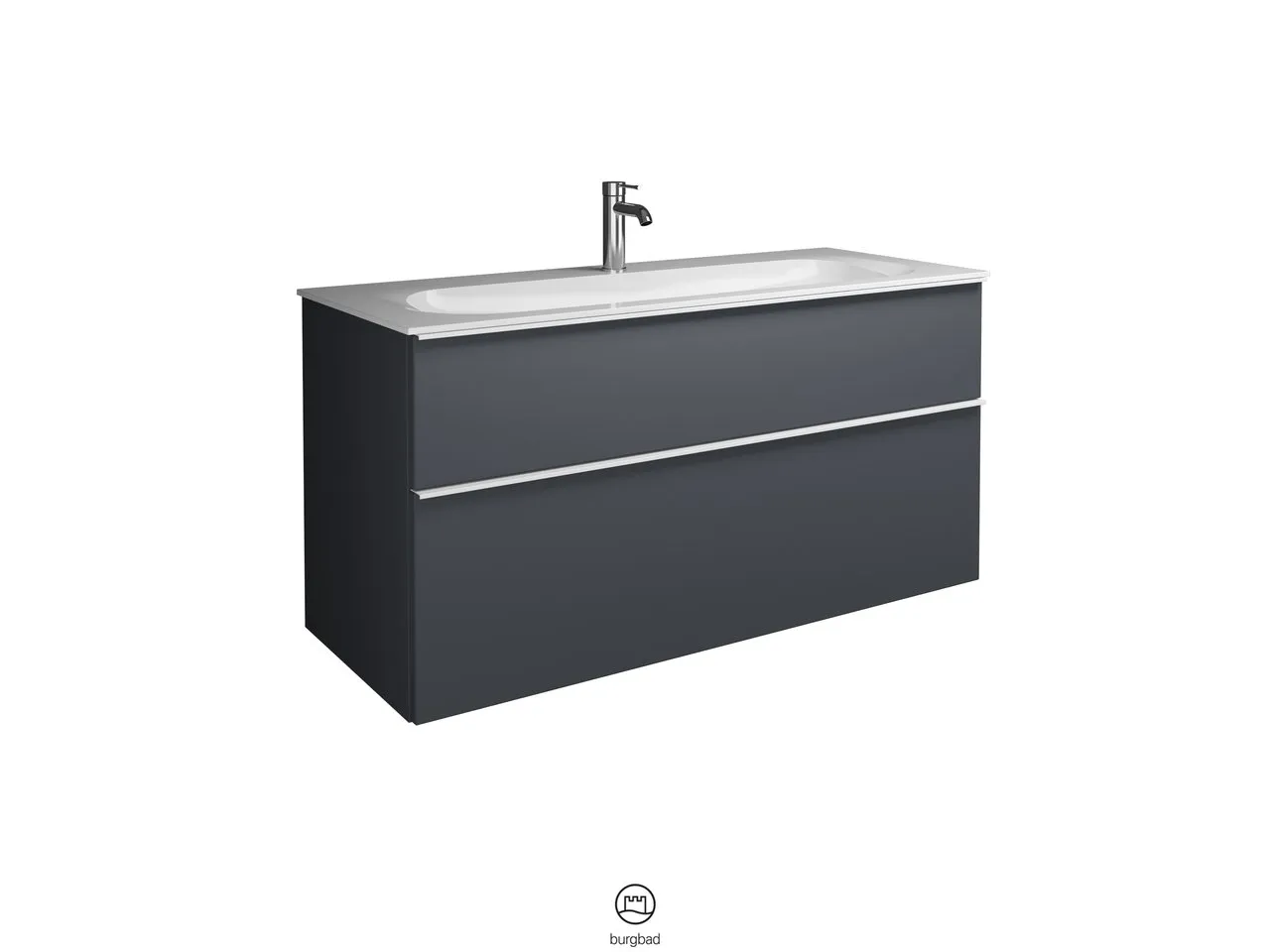burgbad Badmöbelset „Fiumo“ 1260 × 650 mm Griff, Chrom (230 mm), in Weiß Matt