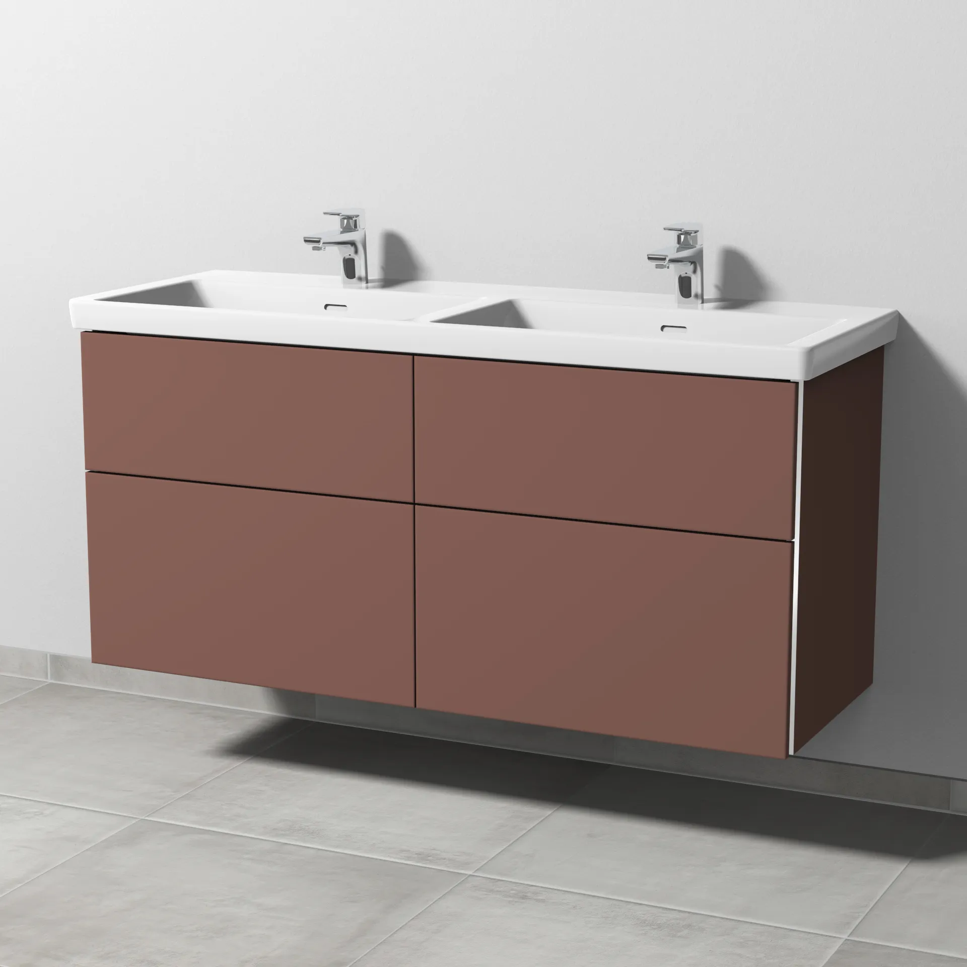 Sanipa Waschtischunterschrank „3way“ 1255 × 588 × 462 mm in Wine-Red, Becken links und rechts