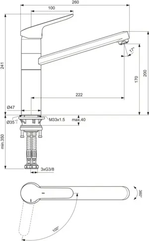 Küchenarmatur Ceraflex, Niederdruck, mit hohem Rohrauslauf, Ausladung 222 mm, Chrom