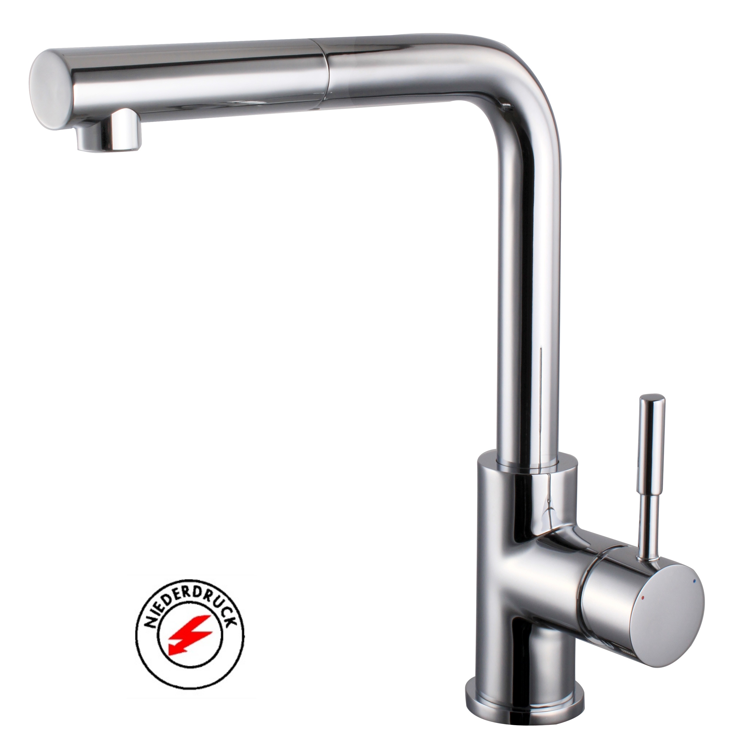 Spültisch-Einhandbatterie AqvaKitchen - für offene Heißwasserbereiter - herausziehbarer Auslauf - schwenkbarer Auslauf - Kartusche mit keramischen Dichtscheiben - Heisswassersperre - Wassermengendurchflussregulierung - flexible Druckschläuche 3/8", D Spültisch-Einhandbatterie AqvaKitchen - für offene Heißwasserbereiter - herausziehbarer Auslauf - schwenkbarer Auslauf - Kartusche mit keramischen Dichtscheiben - Heisswassersperre - Wassermengendurchflussregulierung - flexible Druckschläuche 3/8", D