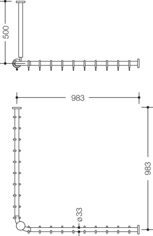 HEWI Duschvorhangstange „Serie 801“ 101,8 × 101,8 cm