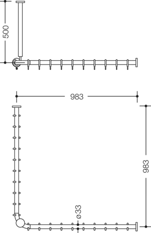 HEWI Duschvorhangstange „Serie 801“ 101,8 × 101,8 cm HEWI Duschvorhangstange „Serie 801“ 101,8 × 101,8 cm