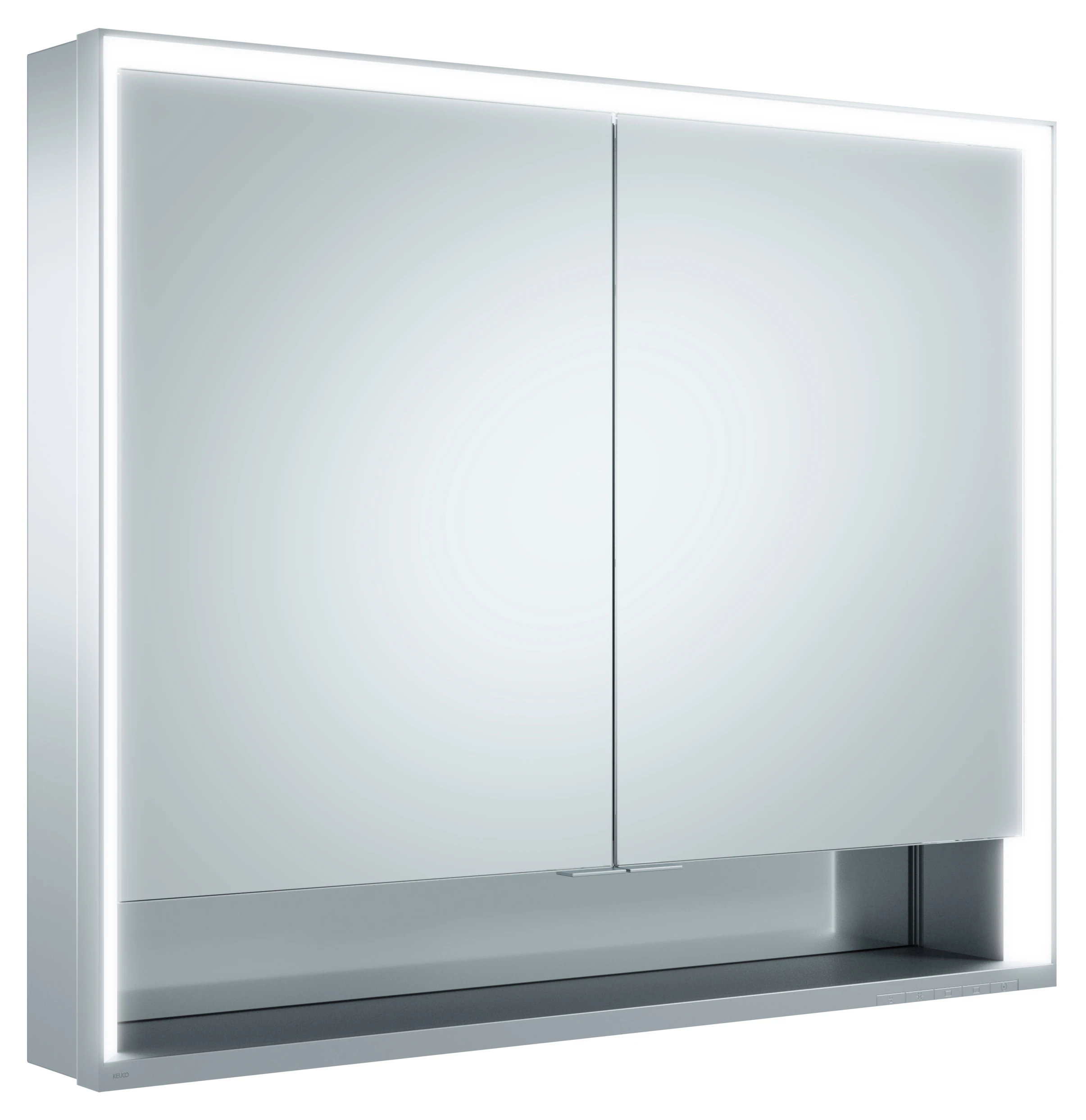 KEUCO Wandvorbau Spiegelschrank mit offenem Ablagefach „Royal Lumos“ in Silber (eloxiert), Aufputz, mit Steckdosen, mit Spiegelheizung 900 × 735 × 130 mm KEUCO Wandvorbau Spiegelschrank mit offenem Ablagefach „Royal Lumos“ in Silber (eloxiert), Aufputz, mit Steckdosen, mit Spiegelheizung 900 × 735 × 130 mm