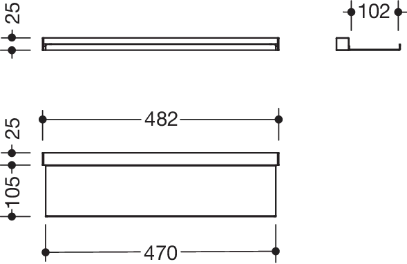 HEWI Ablage pulverbeschichtet in 48,2 × 2,5 × 13 cm