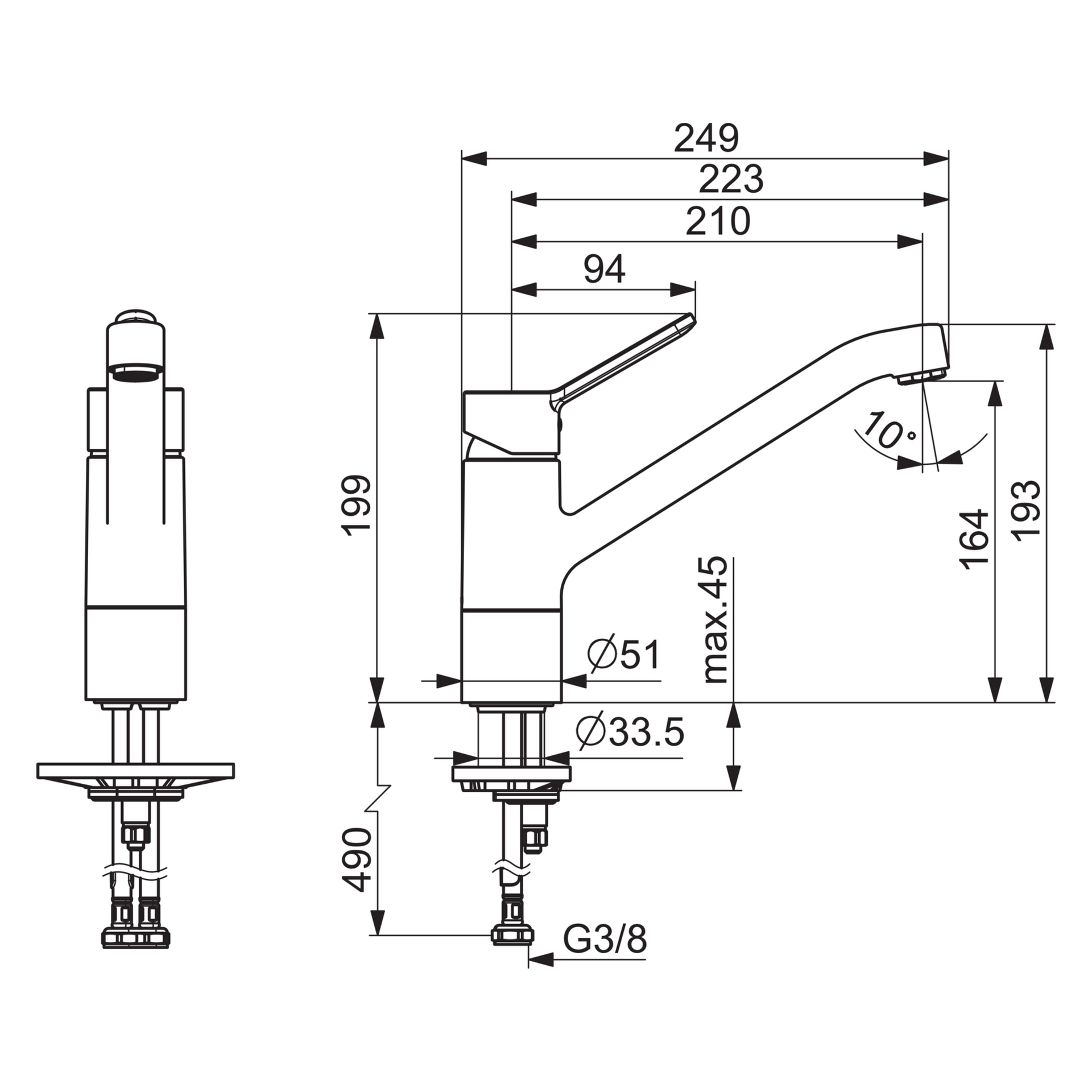 Hansa Einhand-Küchenarmatur „Primo“ Ausladung 210 mm in chrom Hansa Einhand-Küchenarmatur „Primo“ Ausladung 210 mm in chrom