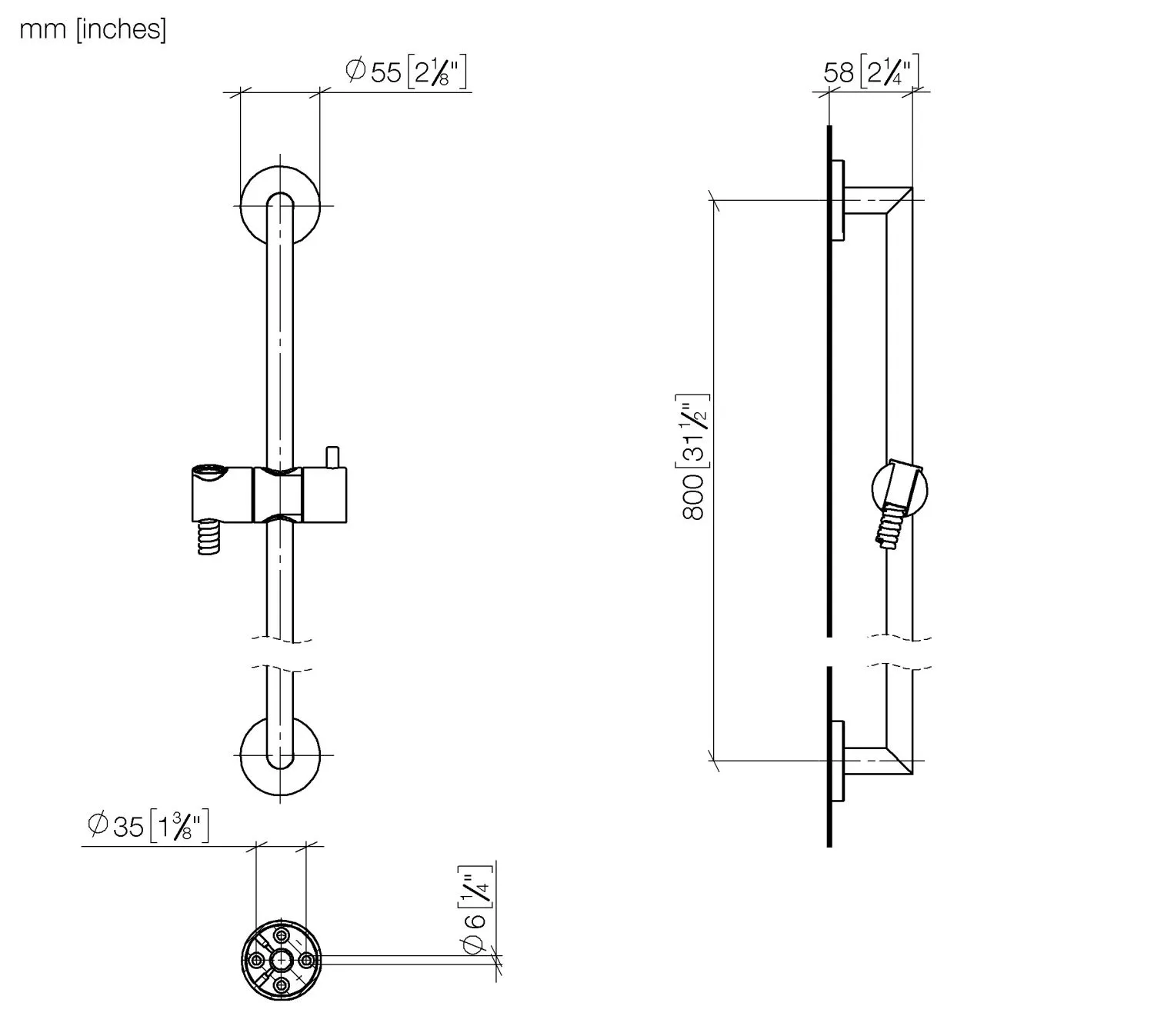 Dornbracht Duschgarnitur ohne Handbrause, SERIENSPEZIFISCH 26413625, Gold gebürstet PVD, Stichmaß 800 mm, Rosette Ø 55 mm, Rohrdurchmesser 18 mm, Brauseschlauch 1750 mm mit Verdrehschutz