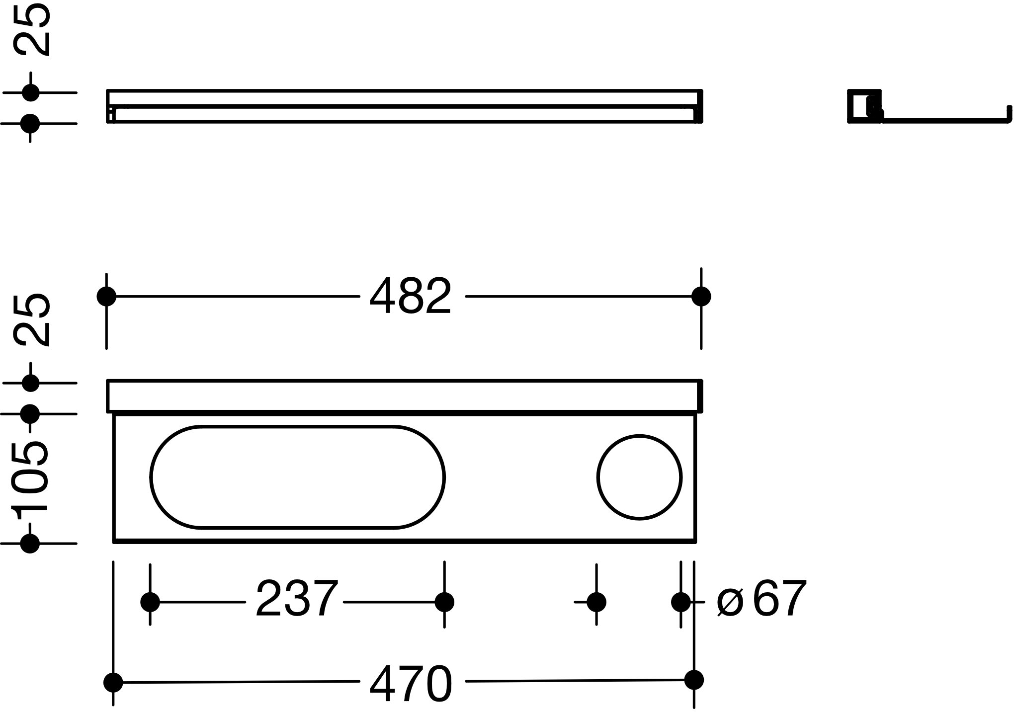 HEWI Ablage 950.13.0006 SC 48,2 × 2,5 × 10,2 cm