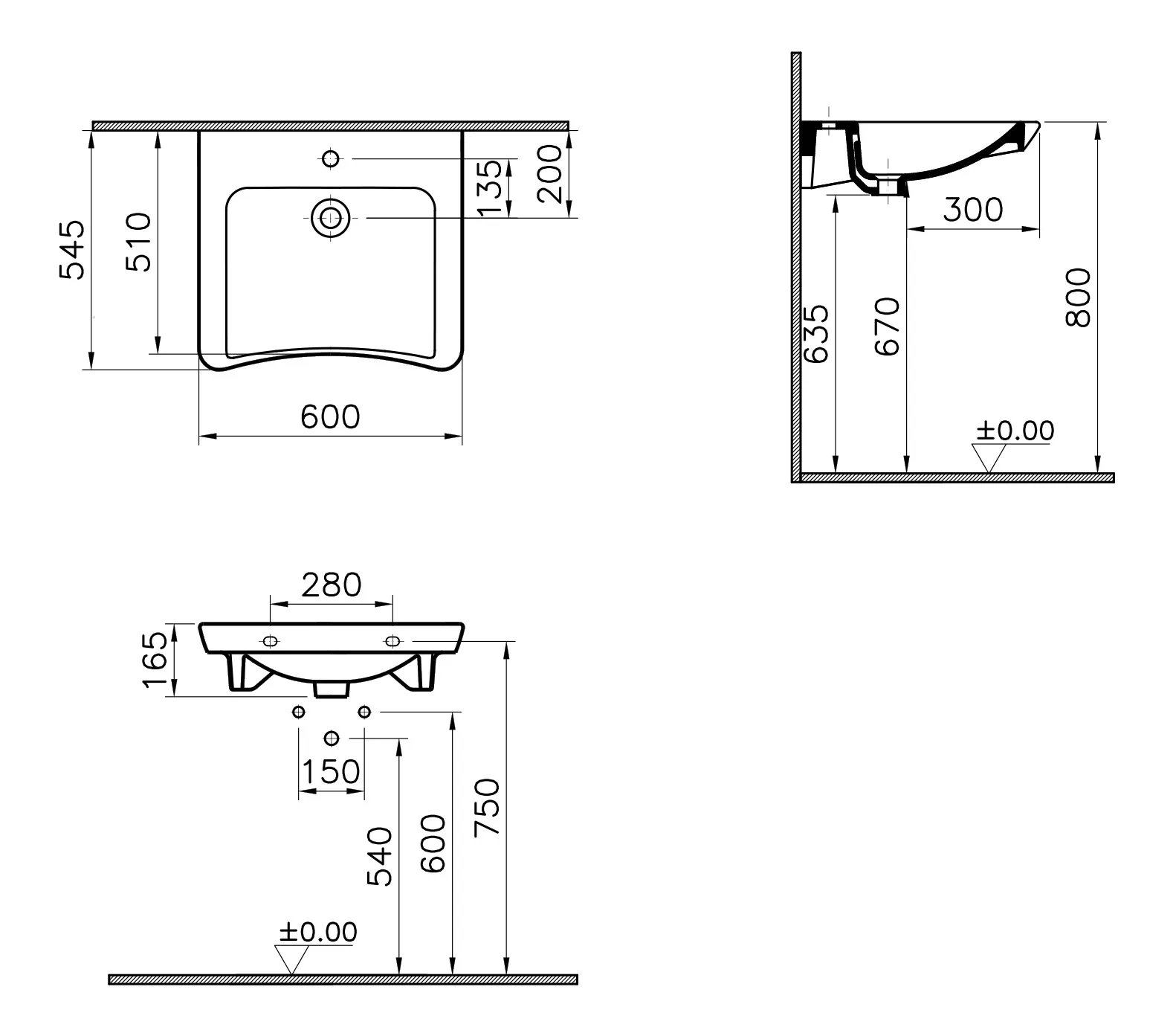 VitrA Conforma Waschtisch barrierefrei, 60 cm, Weiß Hochglanz
