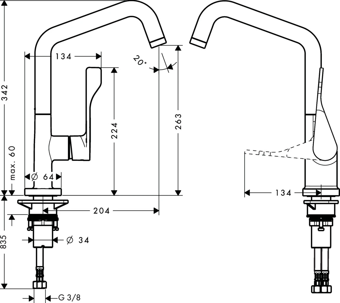 AXOR Citterio Einhebel-Küchenmischer 260 mit Schwenkauslauf Eco Chrom