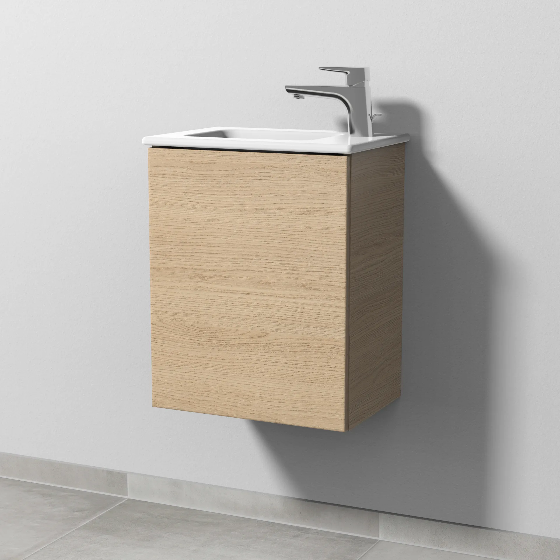 Sanipa Waschtischunterschrank „3way“ passend zu Keramik-Waschtische ME by Starck von Duravit 410 × 513 × 293 mm in Eiche Nordic, Anschlag links