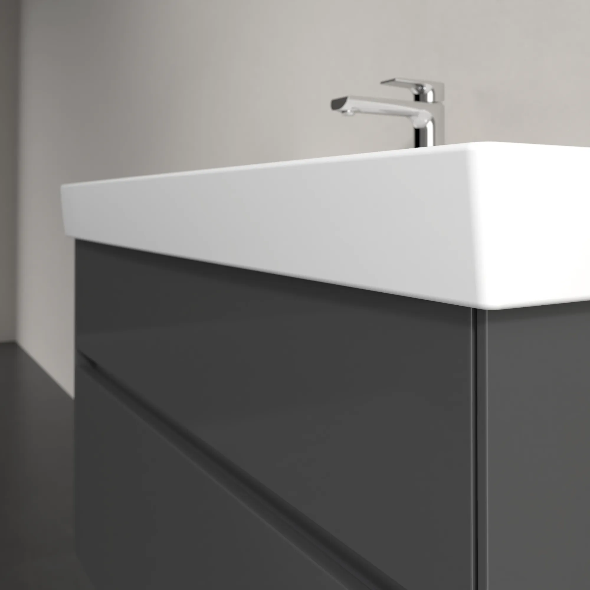 Villeroy & Boch Waschtischunterschrank „Collaro“ 954 × 546 × 444 mm Glossy Grey, für Becken mittig, mit Beleuchtung