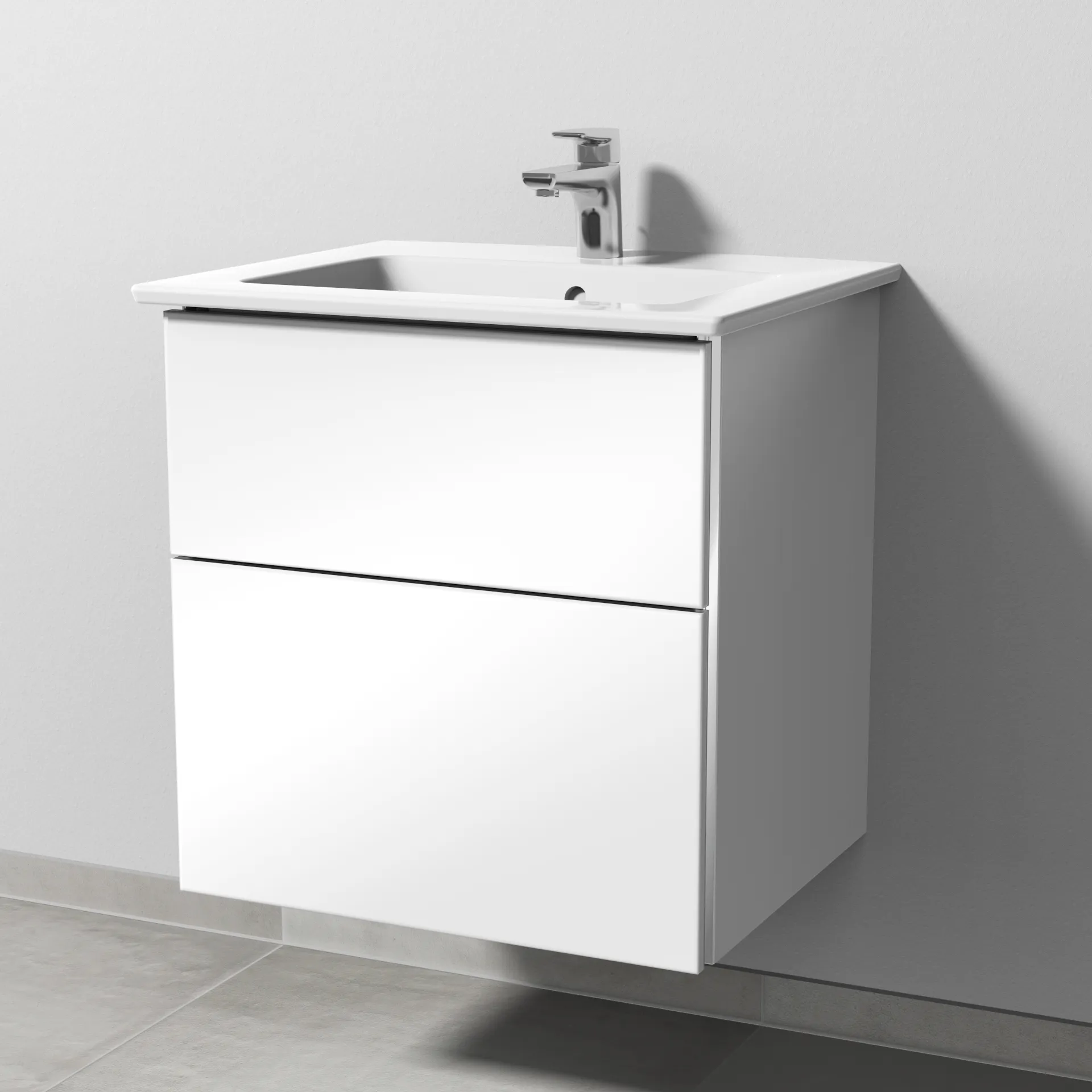 Sanipa Waschtischunterschrank „3way“ 555 × 591 × 478 mm in Weiß (glanz), Becken mittig