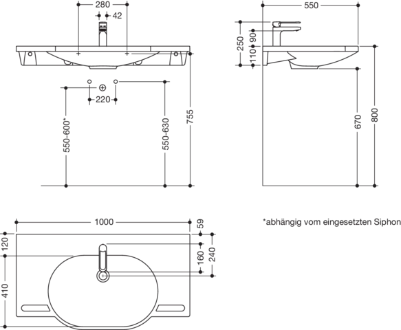 Set-Waschtisch und Armatur 100 × 55 × 11 cm