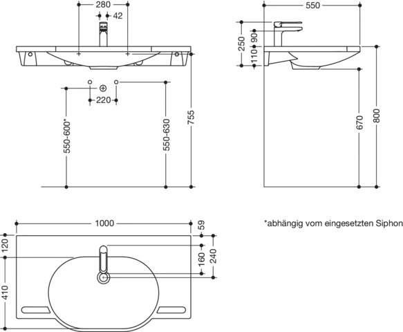 HEWI Produktset Waschtisch und Armatur PG87, alpinweiß, B: 1000 mm, T: 550 mm HEWI Produktset Waschtisch und Armatur PG87, alpinweiß, B: 1000 mm, T: 550 mm