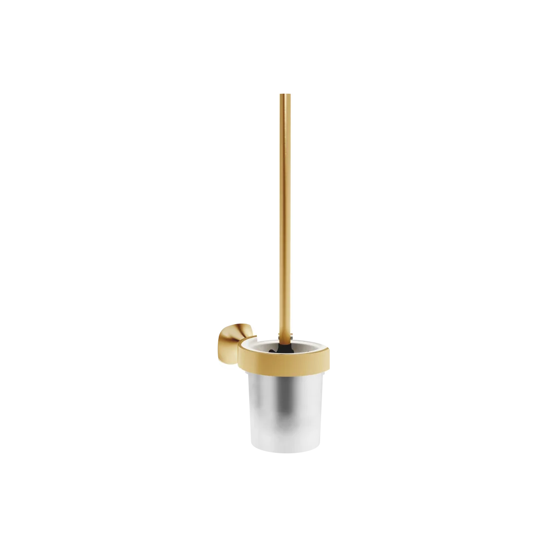 Dornbracht COYA Toiletten-Bürstengarnitur Wandmodell Messing gebürstet 23kt Gold, Glas matt, Bürstenkopf mattschwarz, Breite 110 mm, Höhe 448 mm, Ausladung 158 mm