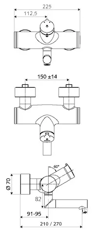 Aufputz-Waschtisch-Armatur VITUS VW-SC-M, Mischwasser, Selbstschluss, 2 RFV, Ventil zur Durchführung einer manuellen thermischen Desinfektion (gemäß DVGW Arbeitsblatt W 551), 2x DN 15 G 1/2 AG, Ausladung bis Mitte Strahlregler: 210 mm, chrom