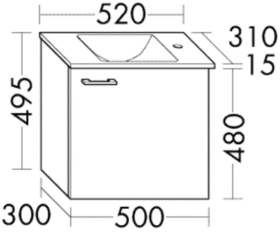 Glas-Waschtisch Eqio inkl. Waschtischunterschrank - burgbad Sys30, 310x520x495 mm, Becken 280x270 mm, Muldentiefe 100 mm