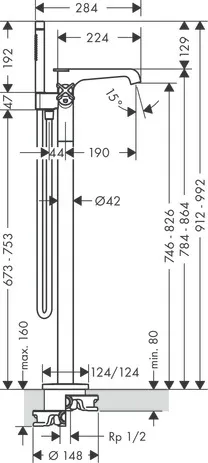Hansgrohe AXOR Citterio E Wannenthermostat bodenstehend, Chrom Hansgrohe AXOR Citterio E Wannenthermostat bodenstehend, Chrom