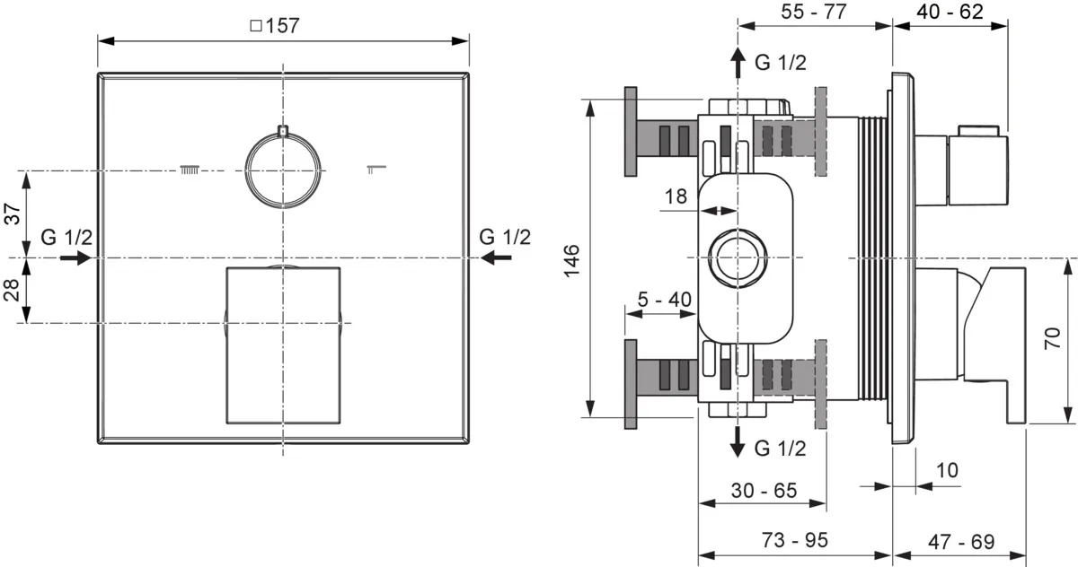 Ideal Standard Unterputz-Badearmatur Extra Chrom - Hochwertige Badarmatur für Wandmontage im Unterputzbereich