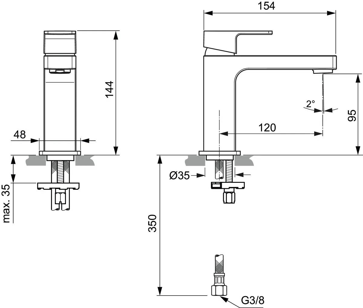 Ideal Standard Waschtischarmatur Edge, Slim, 5 l/min., ohne Ablaufgarnitur, Ausladung 120mm, Chrom Ideal Standard Waschtischarmatur Edge, Slim, 5 l/min., ohne Ablaufgarnitur, Ausladung 120mm, Chrom