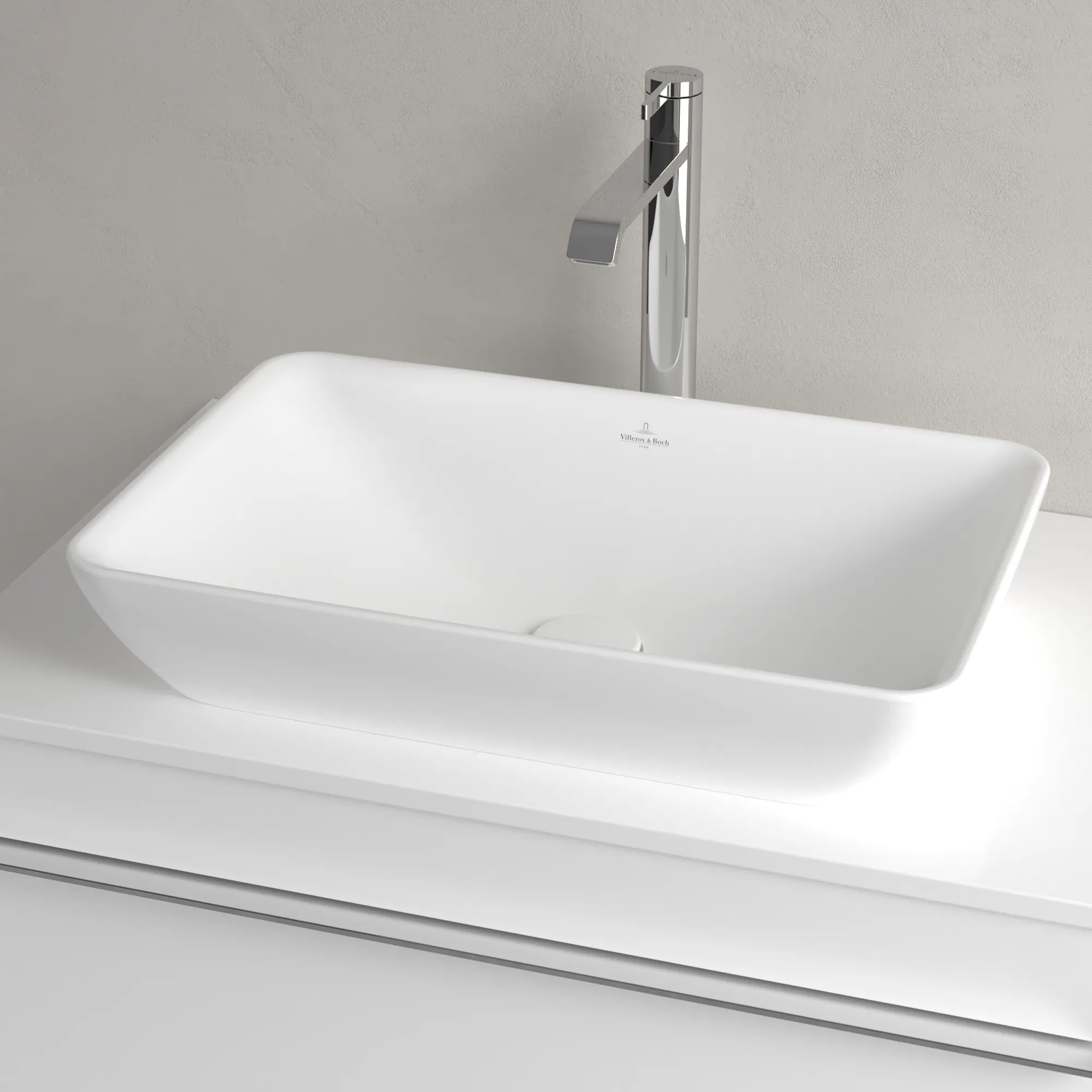 Villeroy & Boch Aufsatzwaschtisch „Venticello“ 555 × 360 × 180 mm, ohne Hahnlochbohrung in Stone White