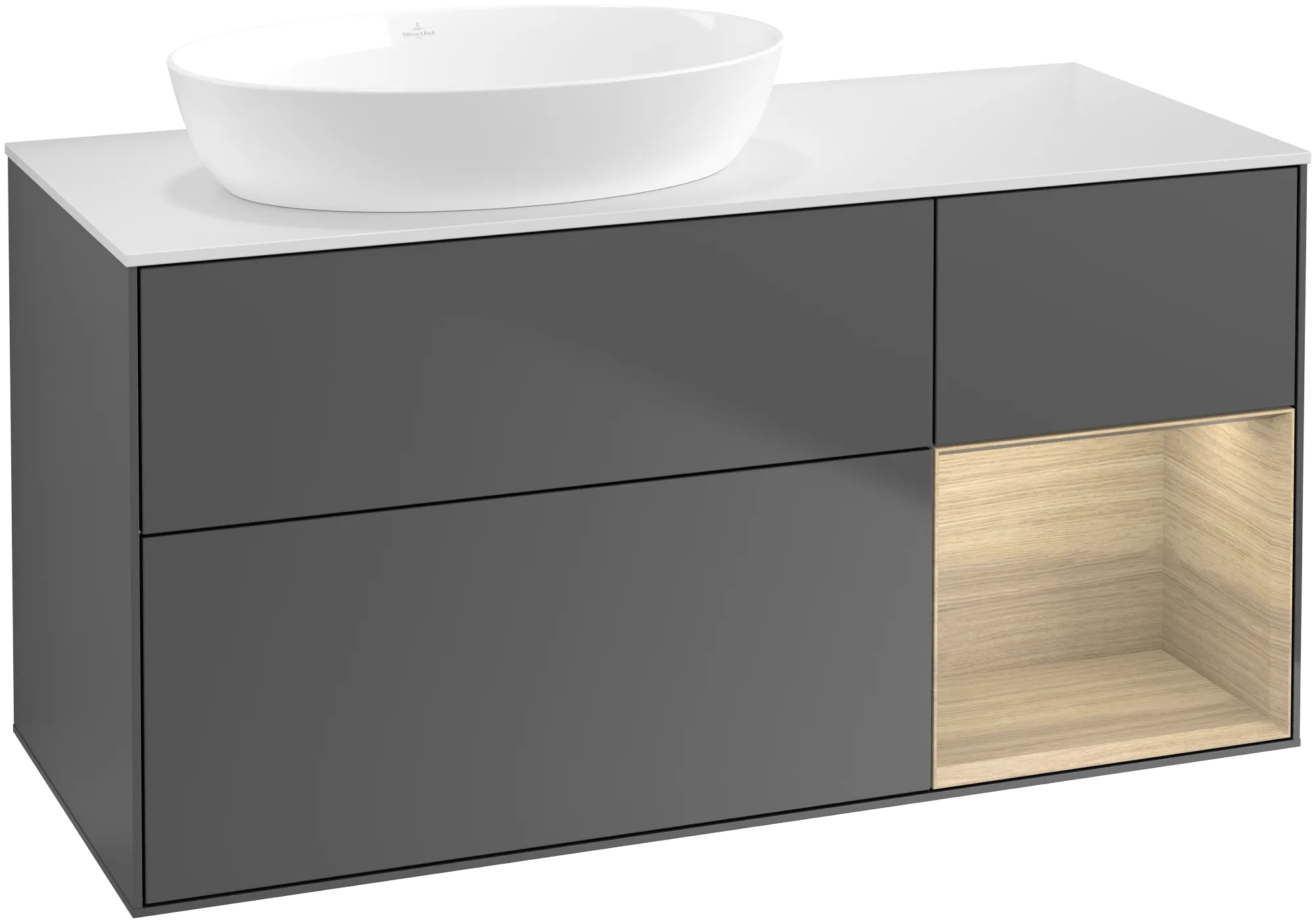 Villeroy & Boch Finion Waschbeckenunterschrank GA5 1200x603x501mm Anthrazit Matt Lack / Eiche Spiegeloptik / Glas Weiss Matt