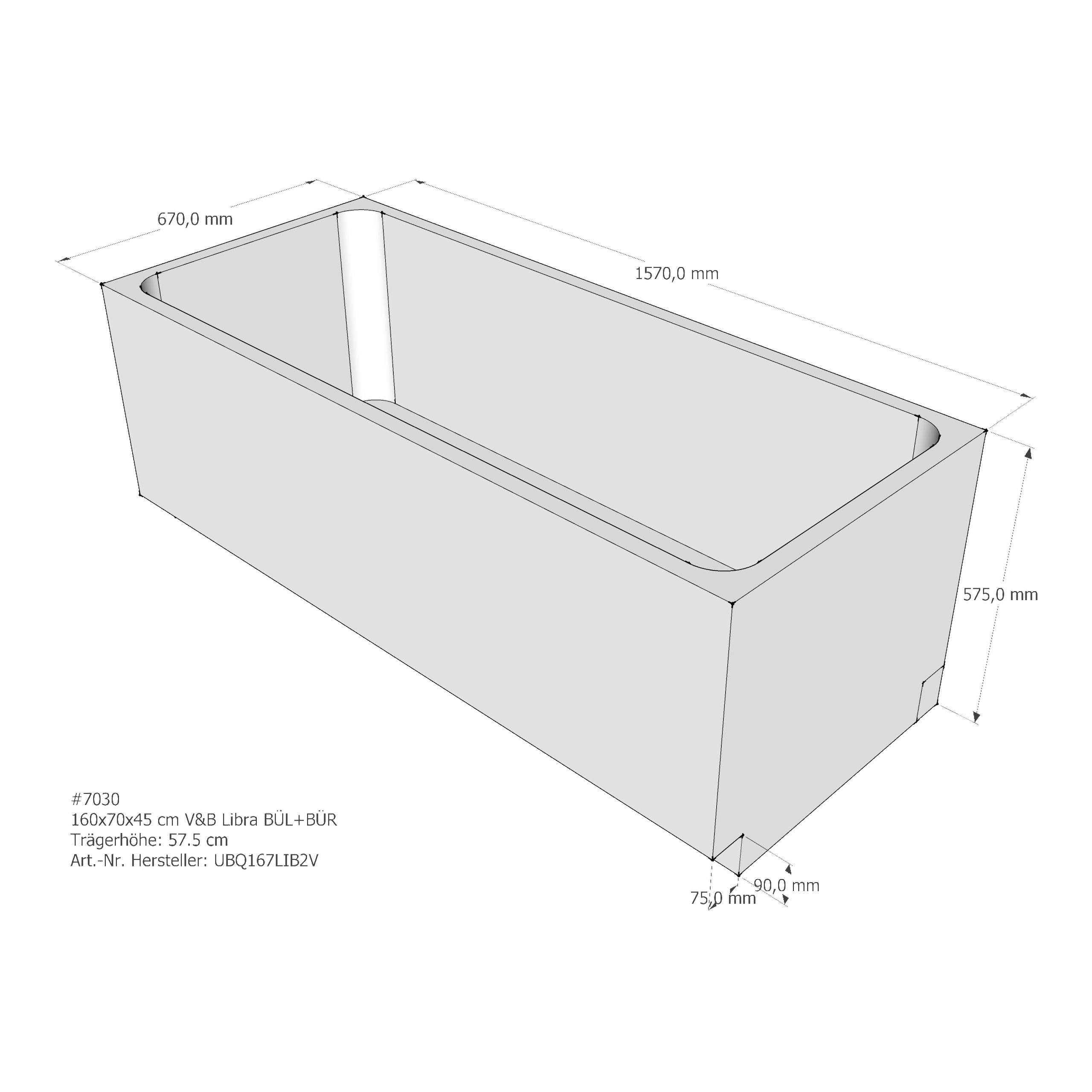 Badewannenträger für Villeroy & Boch Libra 160 × 70 × 45 cm