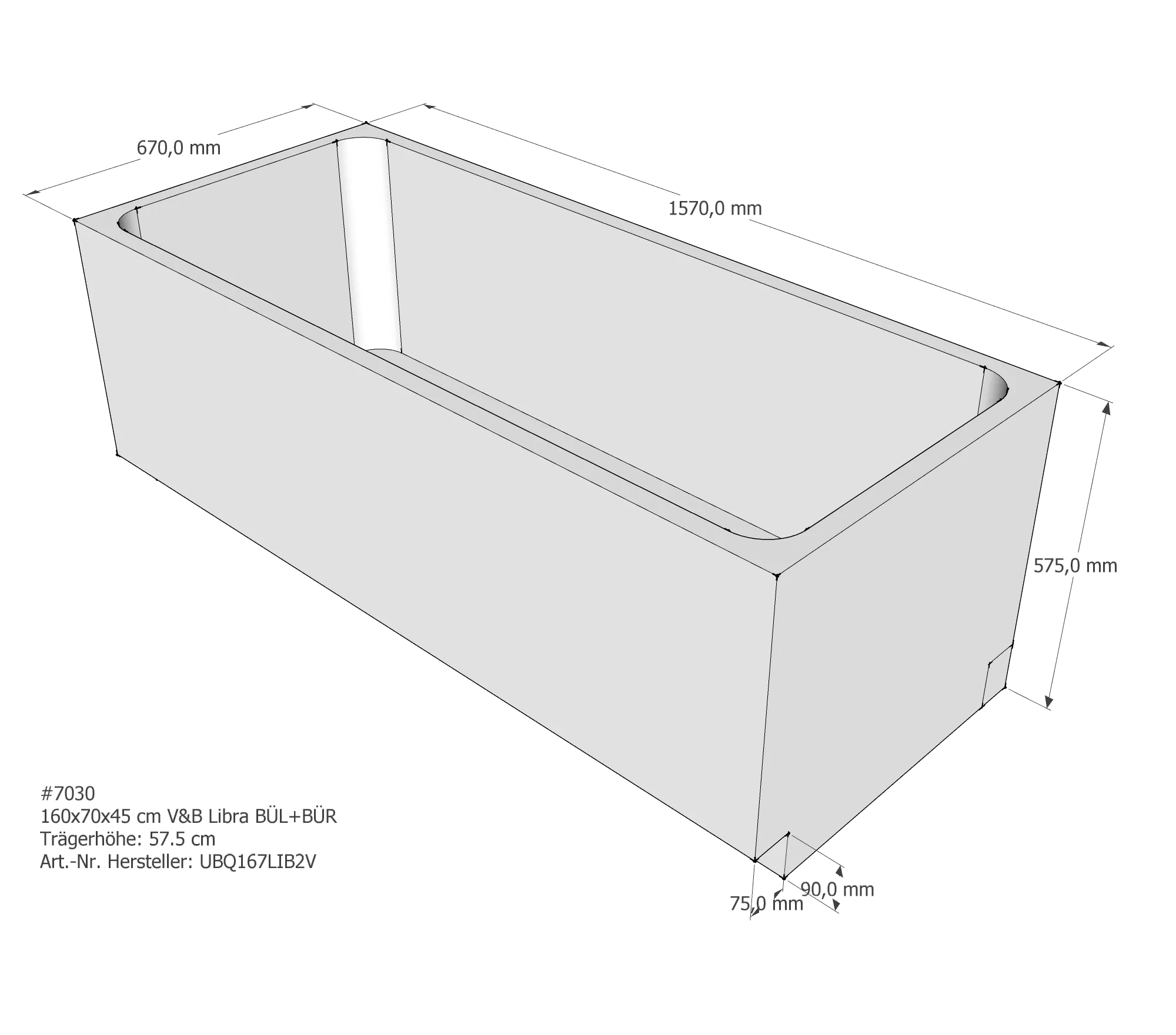 Badewannenträger für Villeroy & Boch Libra 160 × 70 × 45 cm