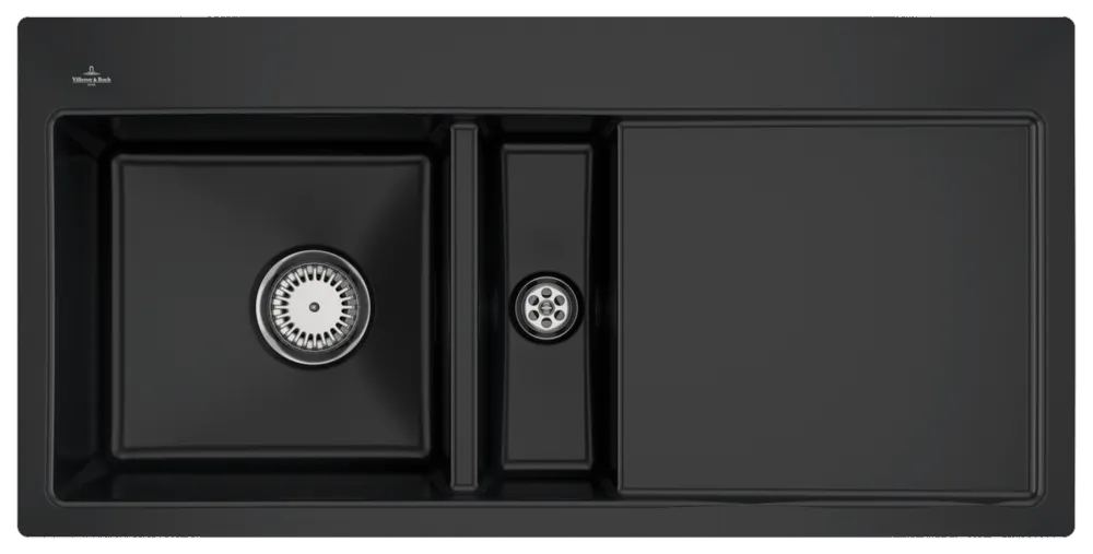 Villeroy & Boch flächenbündiges Küchenspülbecken „Subway“ 60 flat 965 × 475 × 220 mm, für Becken links in Pure Black