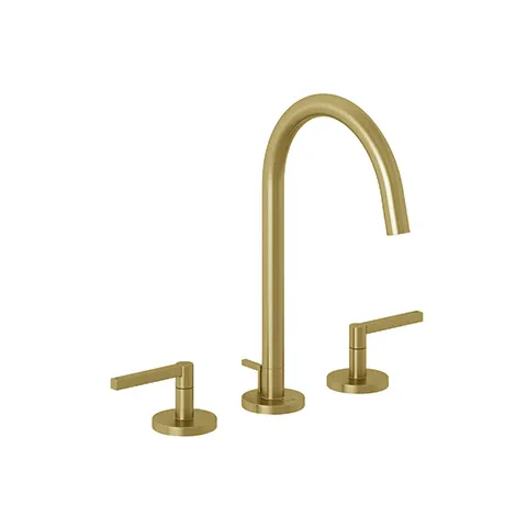 Kludi NOVA FONTE Waschtischarmatur Brushed Gold, 3-Loch-Montage, 2-Griff, schwenkbarer/arretierbarer Auslauf, DVGW-zugelassen