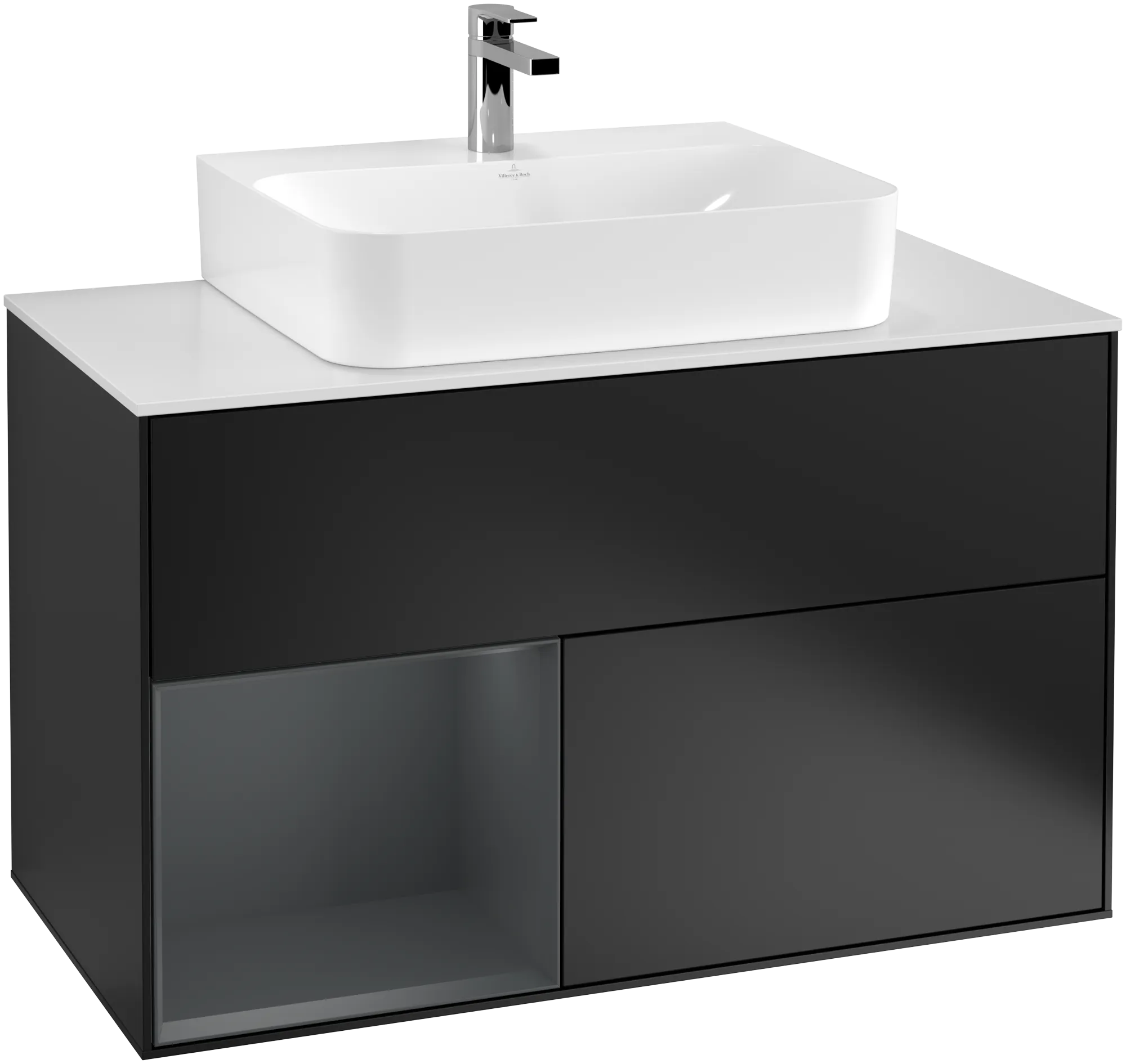 Villeroy & Boch Waschbeckenunterschrank Finion F11, 1000x603x501 mm, Black Matt Lacquer / Midnight Blue Matt Lacquer, mit Beleuchtung und Push-to-open Funktion Villeroy & Boch Waschbeckenunterschrank Finion F11, 1000x603x501 mm, Black Matt Lacquer / Midnight Blue Matt Lacquer, mit Beleuchtung und Push-to-open Funktion