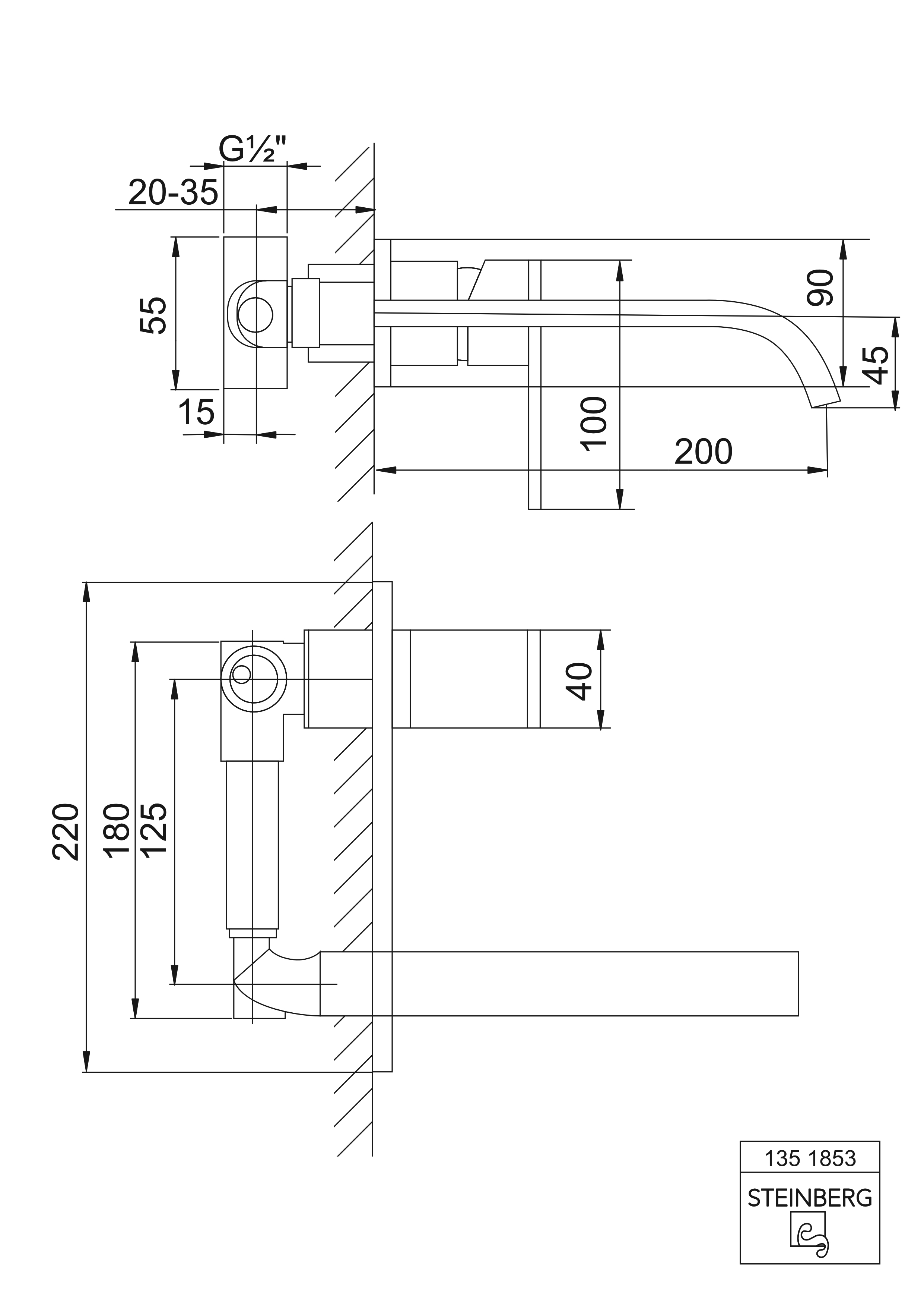 Serie 135 Waschtisch-Einhebelmischer für Wandmontage, mit Einbaukörper, Ausladung: 20 cm Serie 135 Waschtisch-Einhebelmischer für Wandmontage, mit Einbaukörper, Ausladung: 20 cm