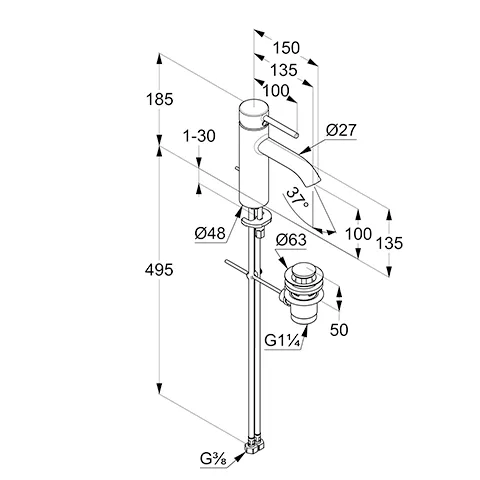 Kludi BOZZ Waschtisch-EHM 100mm Ablaufgarnitur chrom