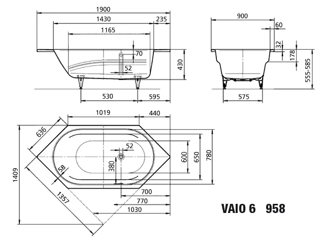 Kaldewei Badewanne „Vaio 6“ 190 × 90 cm, ohne Grifflochbohrungen mit Überlaufbohrung, in manhattan Kaldewei Badewanne „Vaio 6“ 190 × 90 cm, ohne Grifflochbohrungen mit Überlaufbohrung, in manhattan