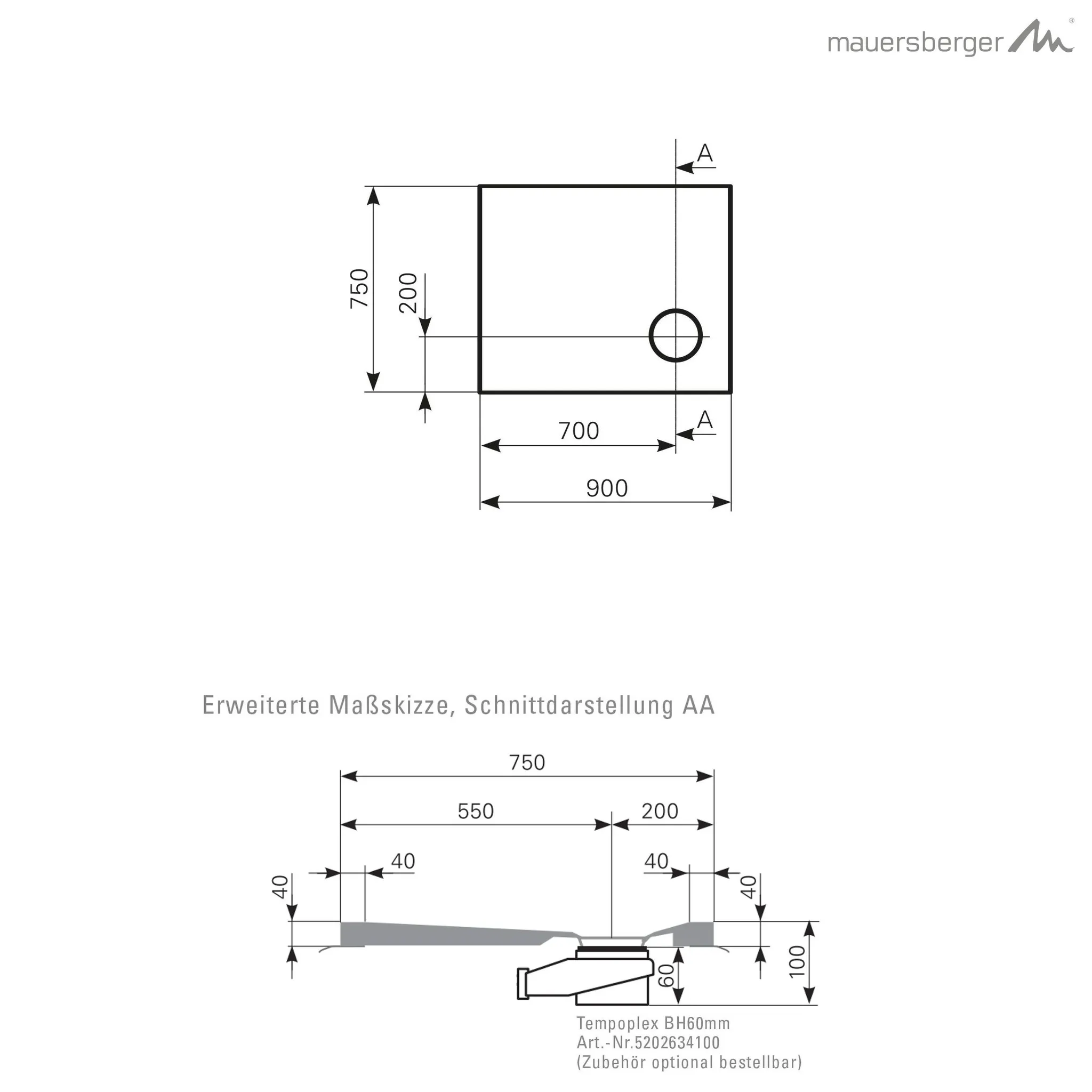 Mauersberger davisi Acryl-Duschflächen-Block 90⁄75, rein-weiß